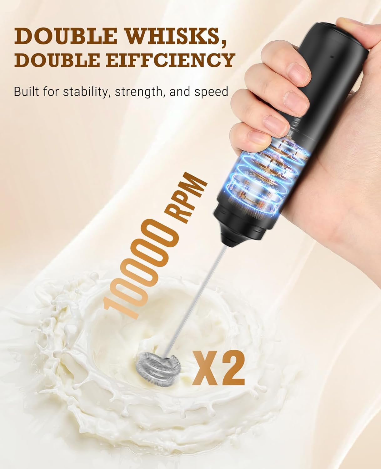 SimpleTaste Handheld Electric Milk Frother - Stainless Steel Whisk for Cappuccino & Latte | USB-C Rechargeable, Black