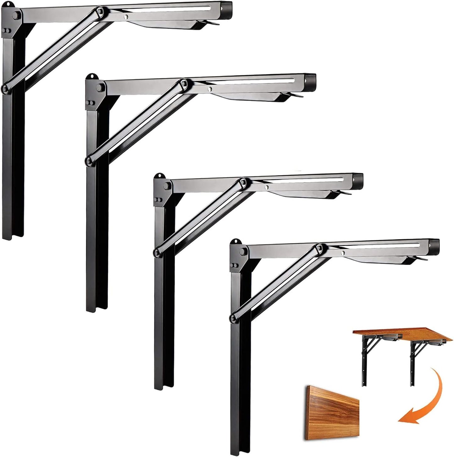 Ultrawall 24-Inch Black Folding Shelf Brackets - Heavy-Duty Adjustable Steel | Max Load 550 lbs