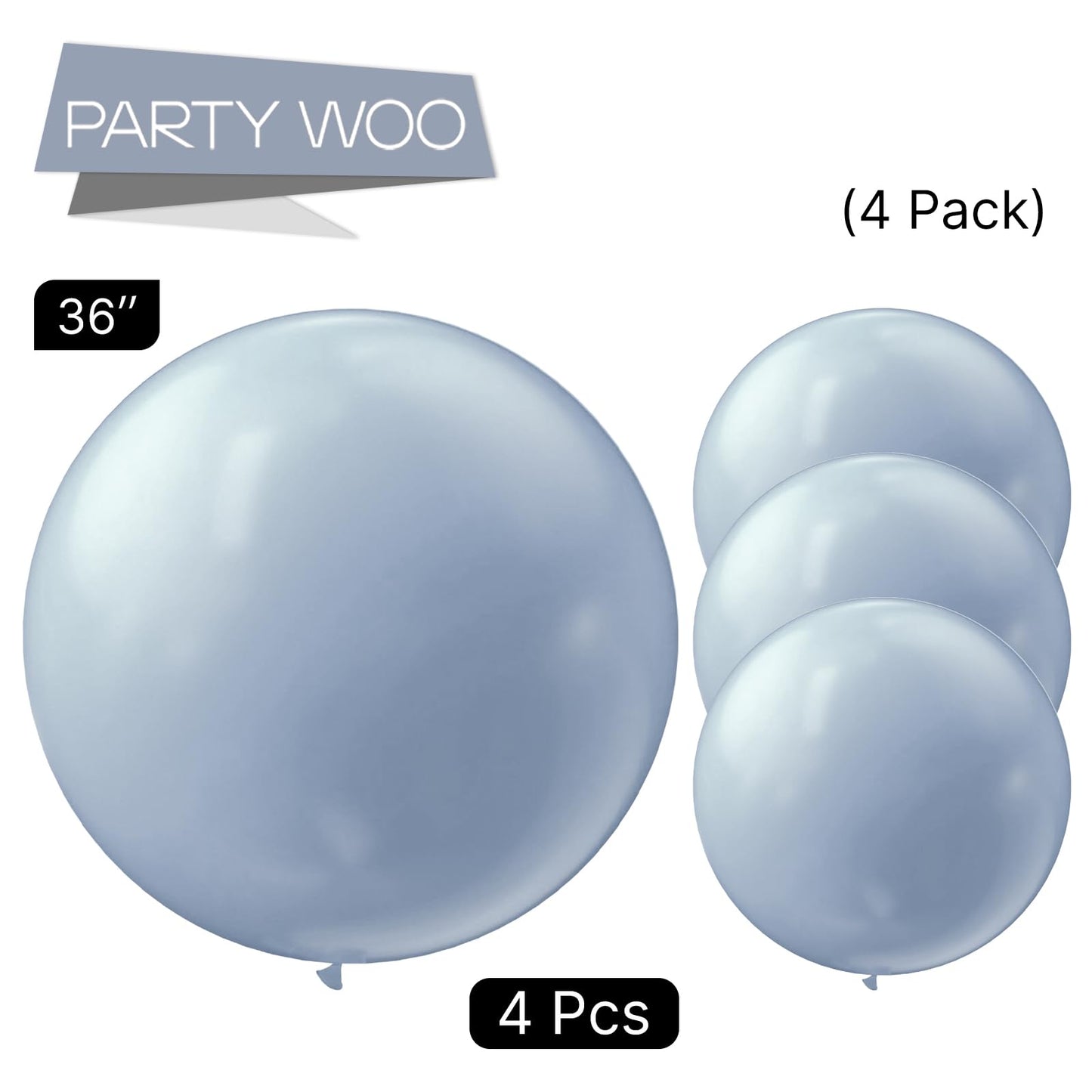 PartyWoo Dusty Blue Balloons 4pcs 36 Inch Slate Blue Boho Neutral Latex Helium Balloons for Baby Shower Wedding Graduation Anniversary Retirement Cat Tornado Birthday Party Decorations Blue-F51