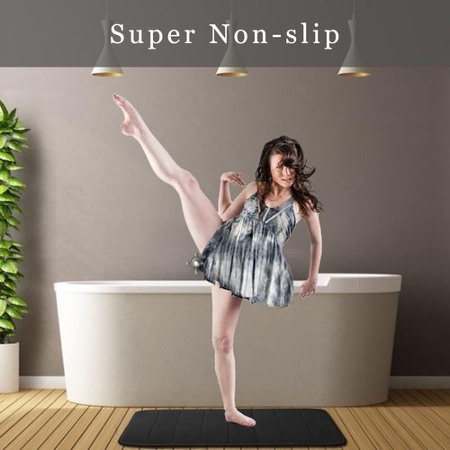 **JMTOOR Memory Foam Bath Mat - Soft Coral Velvet | Non-Slip, Rapid Water Absorption, 17" x 24", Black**