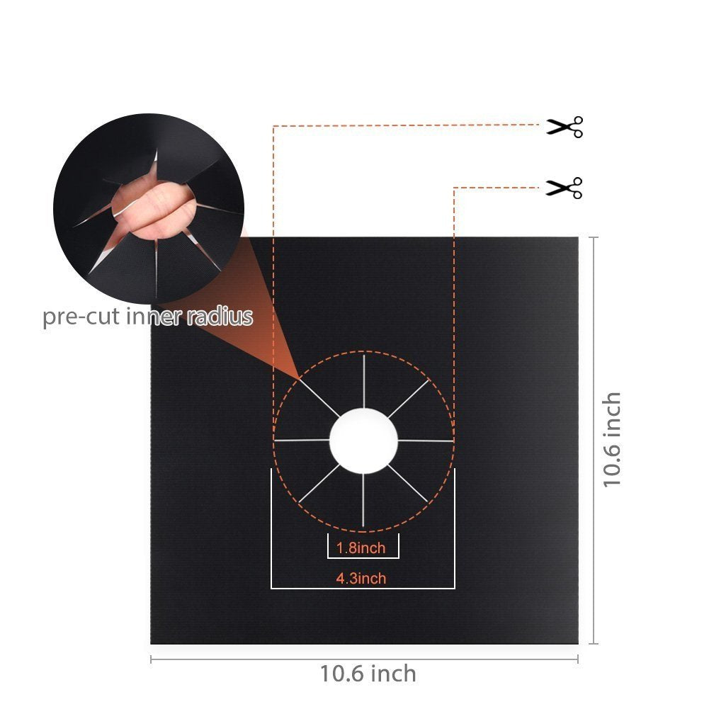 Stove Burner Covers - Gas Stove Protectors Black 0.2mm Double Thickness, Reusable, Non-Stick, Fast Clean Liners for Kitchen/Cooking. Stove top Covers Gas Burners Size 10.6" x 10.6" BPA Free(8 Packs)