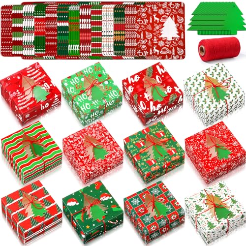 Blulu 48 Pack Christmas Bakery Boxes with PVC Window, Tree Tags & Rope - 5x5x3 Inch