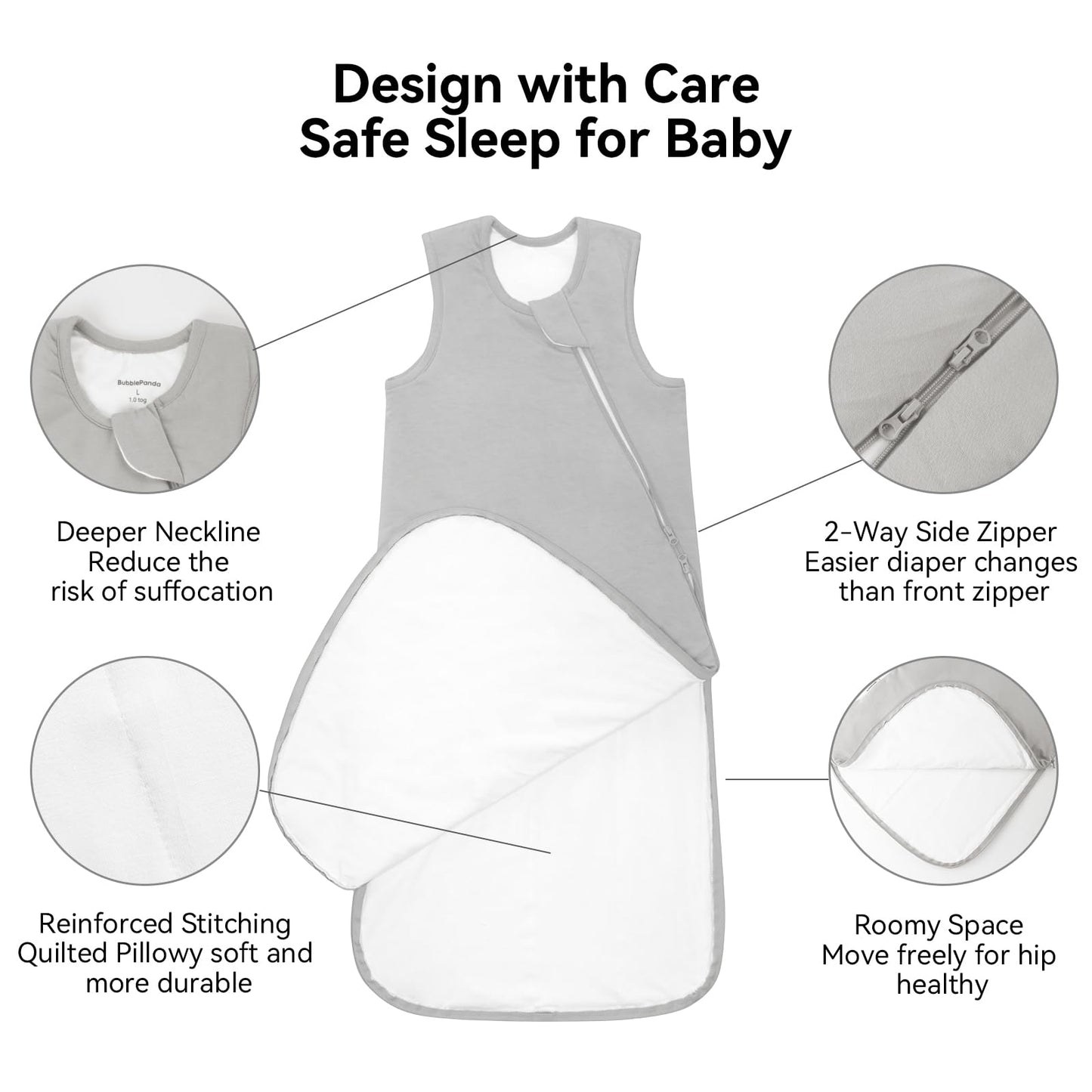 BubblePanda Rayon Made from Bamboo Sleep Sack 6-12 Months 0.5 Tog Soft Lightweight Toddler Sleep Sack for Babies 2-Way Zipper Wearable Blanket Baby 6 Months