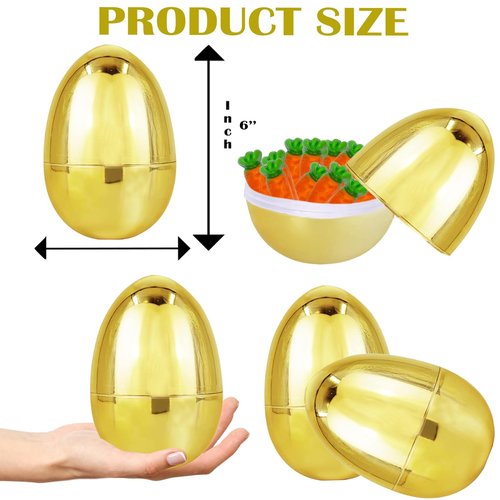 Chochkees 6 Inch Jumbo Golden Easter Eggs 6 Pack Metallic Gold, Goodie Basket Prize, 6" Inch (6-Pack)