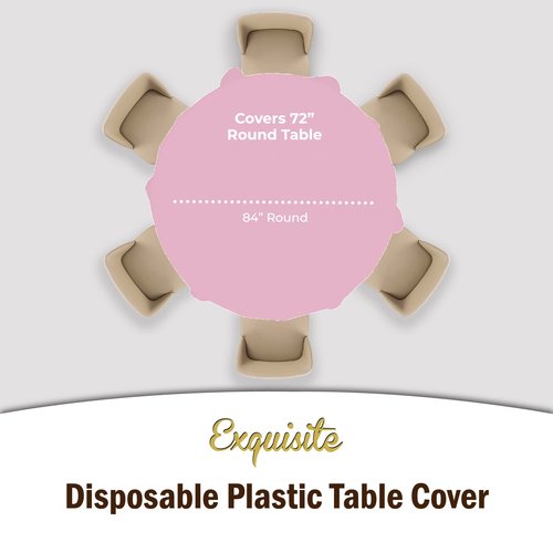Exquisite 12-Pack Premium Plastic Tablecloth 84in. Round Table Cover - Pink