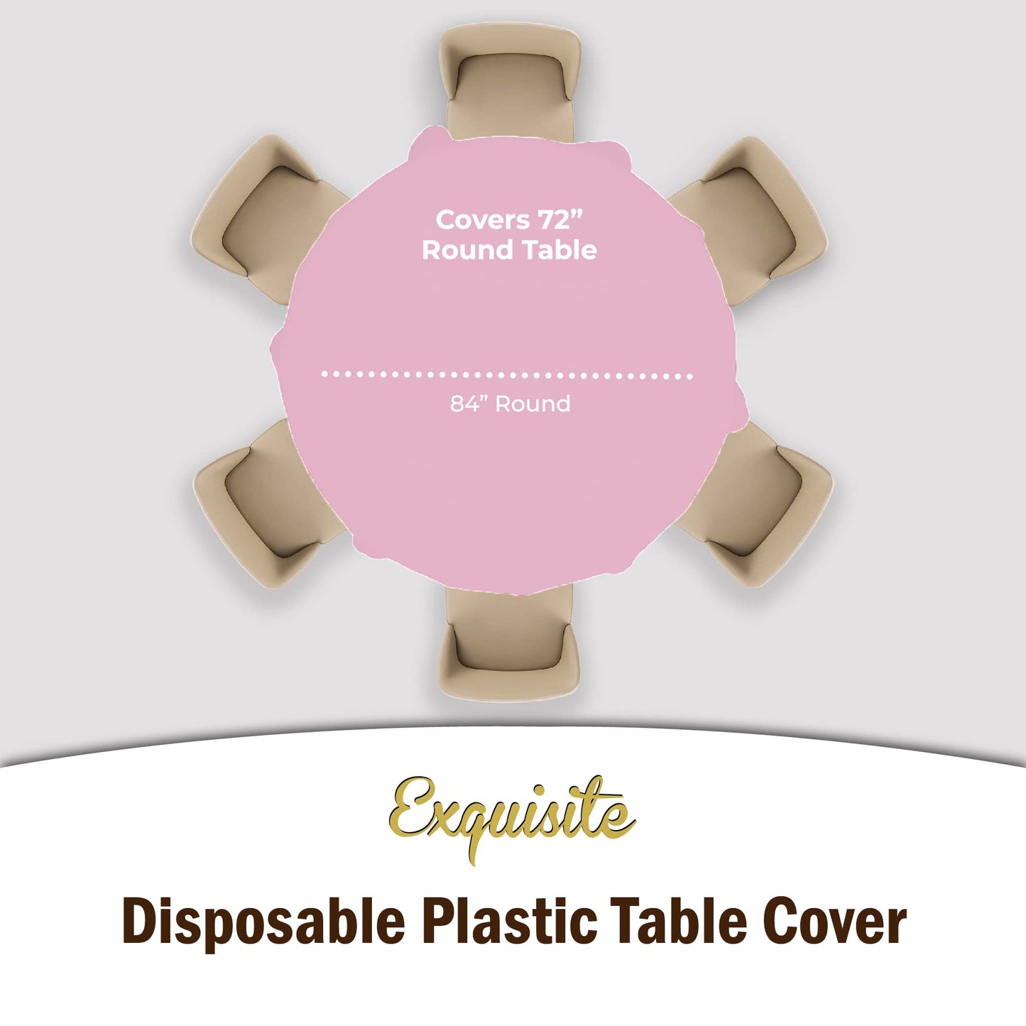Exquisite Party Solids 6-Pack Premium Plastic Tablecloth 84in. Round Plastic Table Cover - Pink