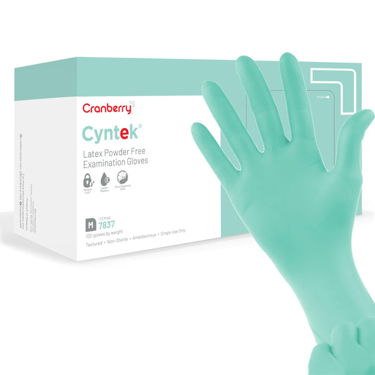 Cranberry USA CR7837 Cyntek Latex Powder Free Exam Gloves, Medium, Green (Pack of 100)