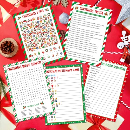 Christmas Party Card Game Set with Trivia Pictionary Word Search & I Spy Activities