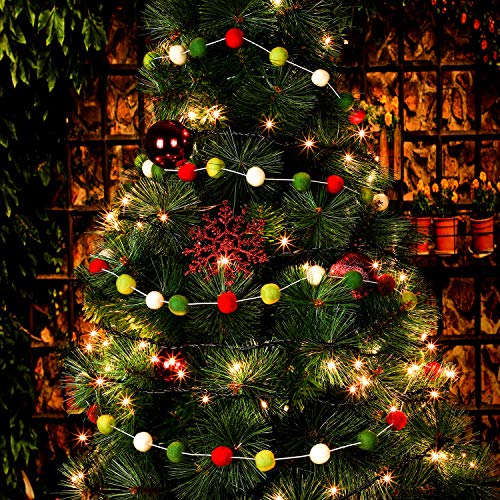 Boao 2 Pack Christmas Felt Ball Garland 19.6ft - Red, Green & White