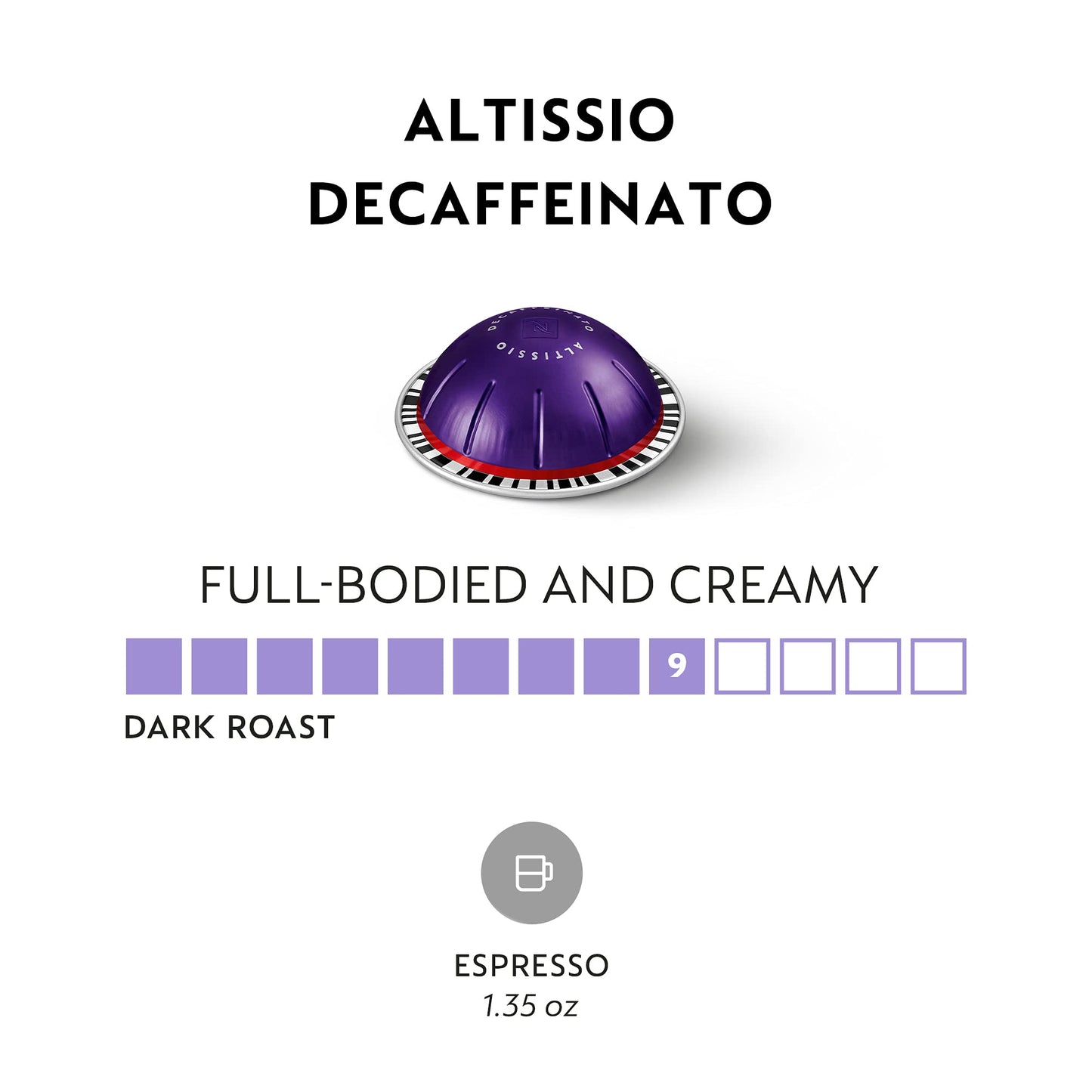 Nespresso Capsules Vertuo, Altissio Decaffeinato, Dark Roast Espresso, 50-Count Espresso Pods, Brews 1.35 oz.