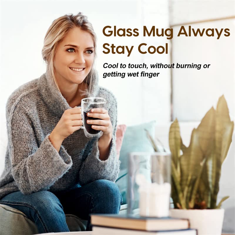 Fornzii 15 Oz Double Walled Glass Coffee Mugs with Glass Lids - Set of 2