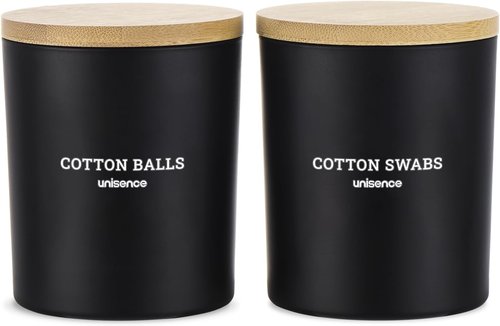 Glass Qtip Holder Set by [Brand Name] - Stylish Bathroom Organizer with Lid for Cotton Swabs & Makeup Essentials | Black
