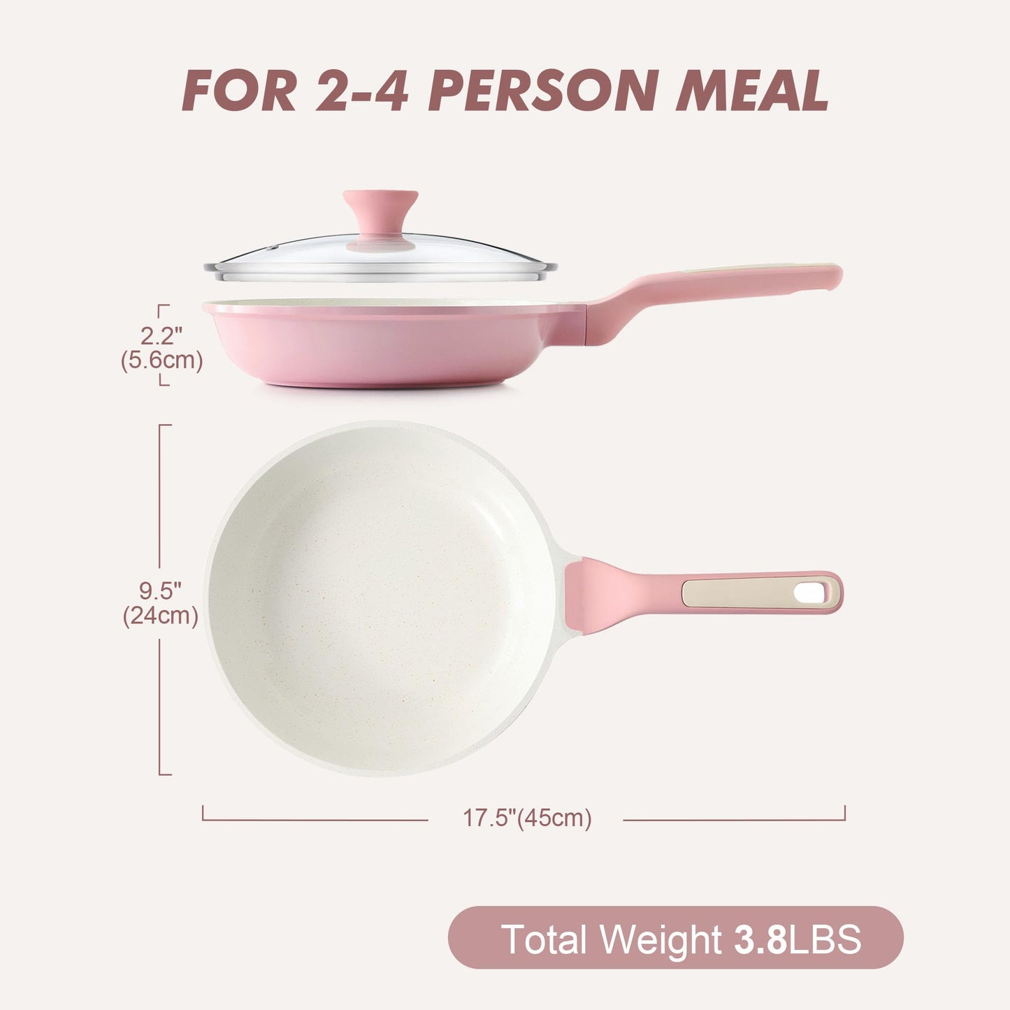 SENSARTE Nonstick Ceramic Frying Pan with Lid 9.5 Inch Omelet Pan Skillet, Free of Intentionally Added PFAS/PTFE Non-toxic Chef's Pan Induction Compatible Pan, Heat Resistant Handle, Sakura Pink