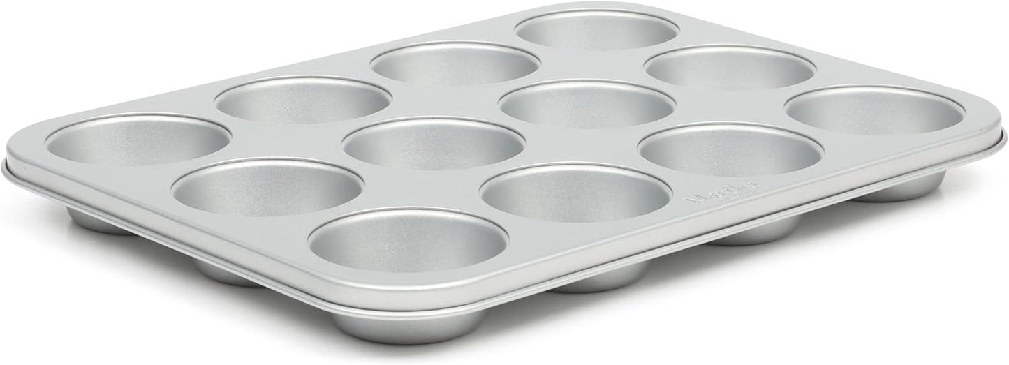 Martha Stewart Gallen 12-Cup Nonstick Muffin & Cupcake Pan - Durable Silver Bakeware for Perfect Treats