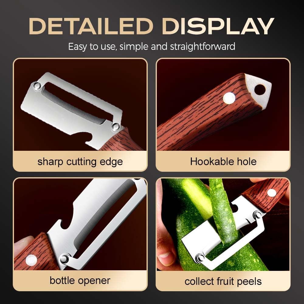 Skiennix 2-in-1 Vegetable Peeler - Stainless Steel Blade & Wooden Handle | Kitchen Tool Set (2 Pcs)