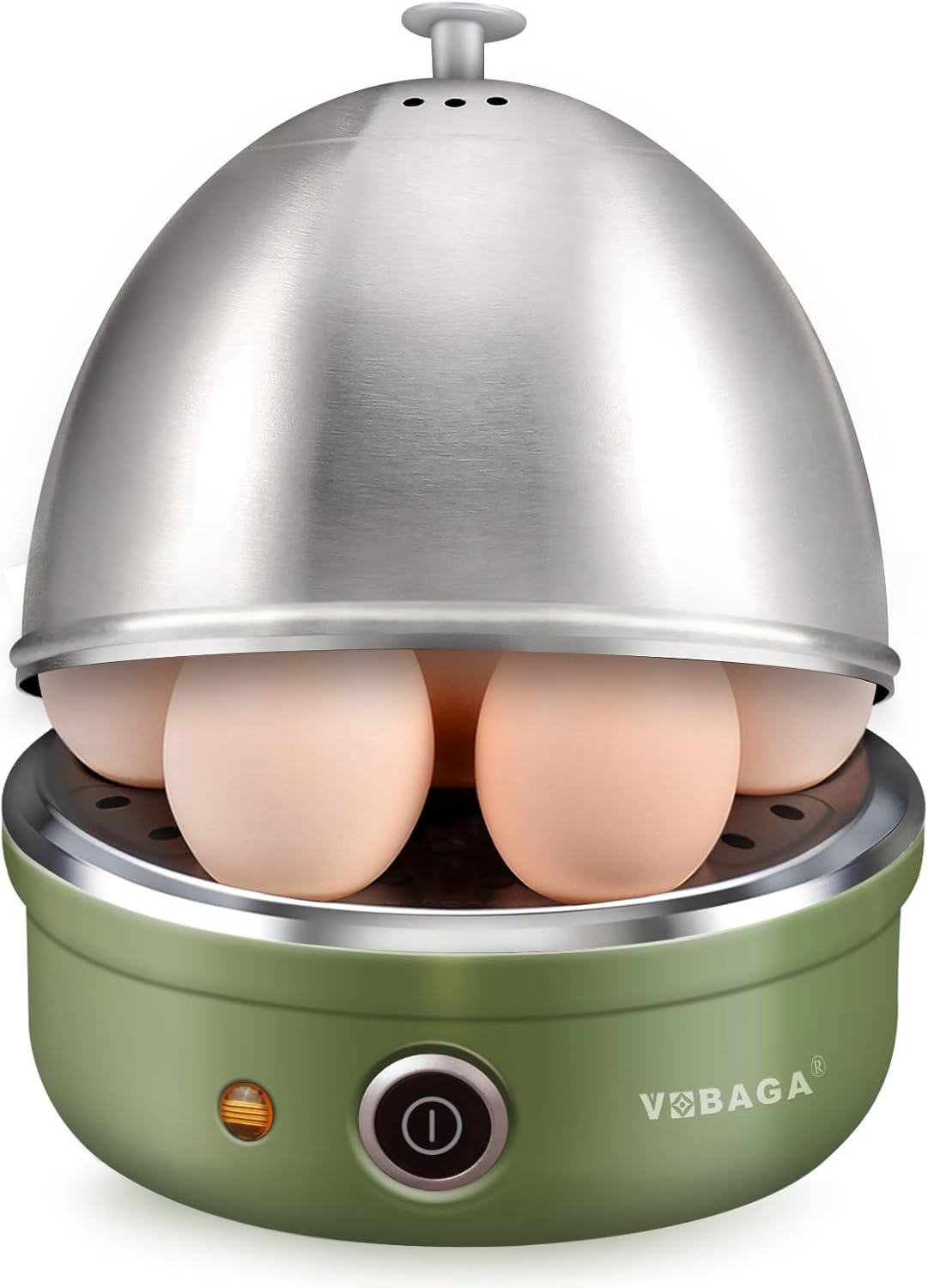 VOBAGA Electric Egg Cooker - Rapid Egg Boiler with Auto Shut Off | 7-Egg Capacity, Stainless Steel Tray, Green