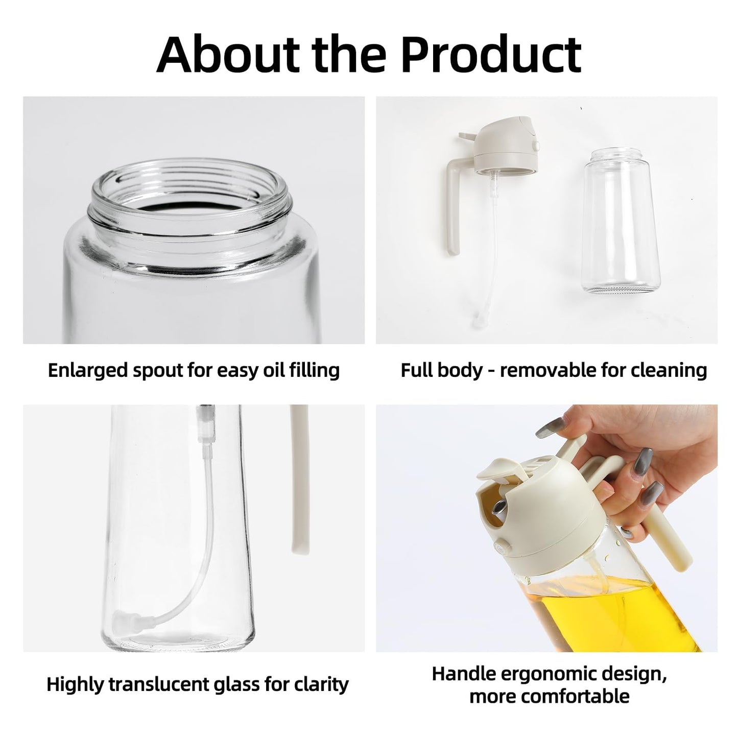 Aovdy 16oz/470ml Glass Olive Oil Sprayer for Cooking - 2 in 1 Olive Oil Dispenser Bottle Spray and Pour for Kitchen Gadgets Cooking Air Fryer Salad BBQ (White)