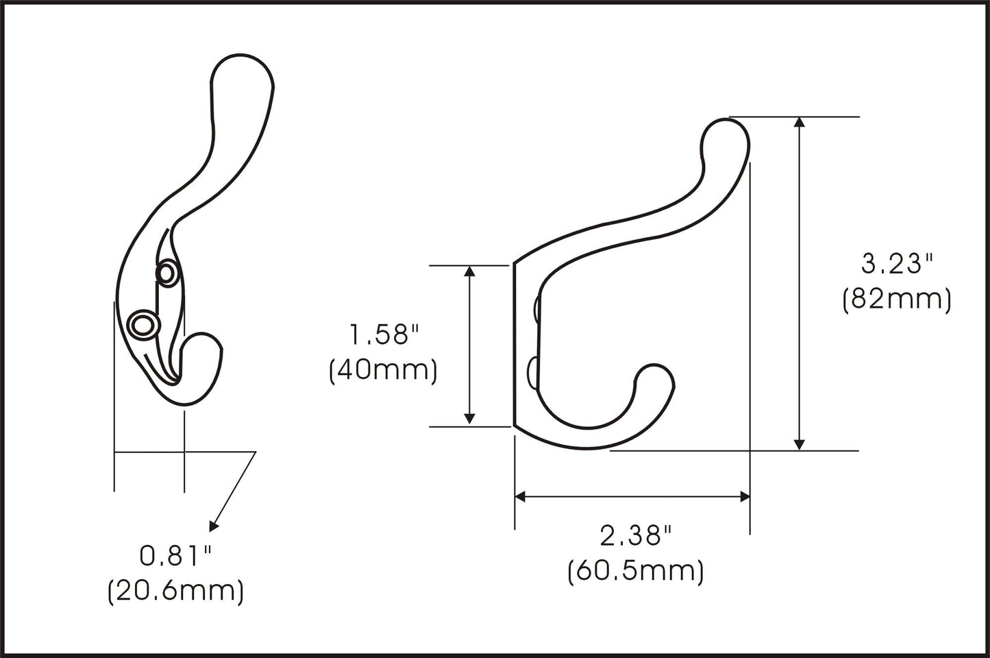 QCAA Premium Quality Heavy Duty Coat and Hat Hook Hanger, 3-3/8", Zinc Die Cast, Satin Nickel, 20 Pack, Made in Taiwan