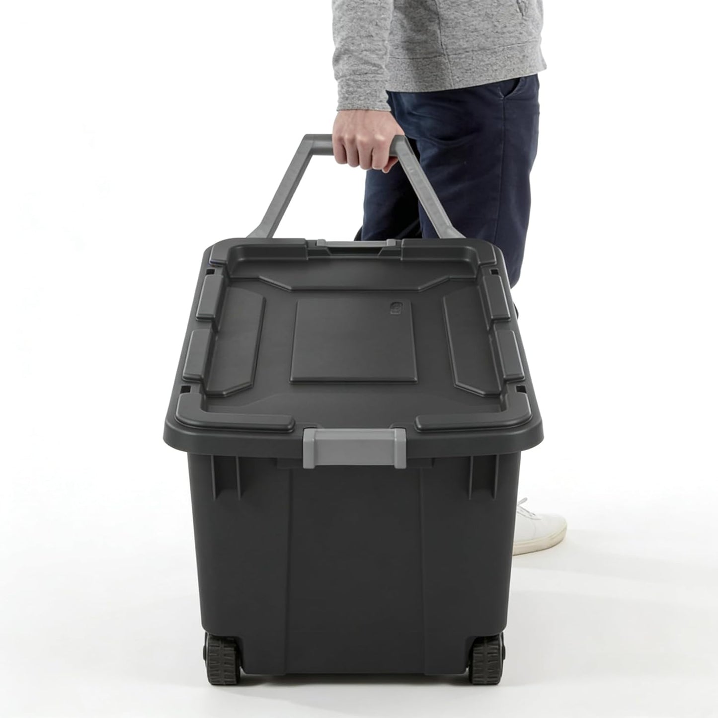 40 Gallon Storage Bins with Lids by [Brand Name] - Extra Large Tote with Wheels for Attic, Basement & Closet | Dark Gray