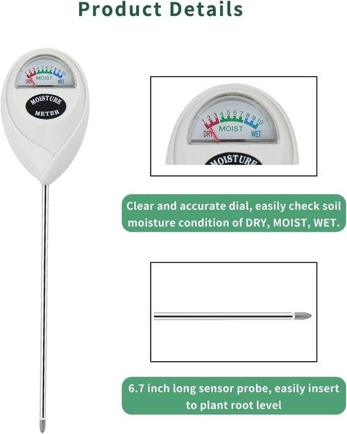 Censinda Soil Moisture Meter - Accurate Hygrometer for Indoor & Outdoor Plant Care | No Battery Needed, White