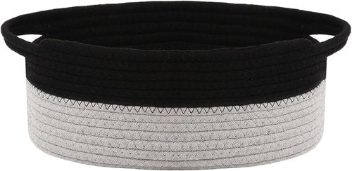 JMvicyroam Woven Storage Basket - Small Rope Organizer with Handles for Shelves & Closets | Black & Grey