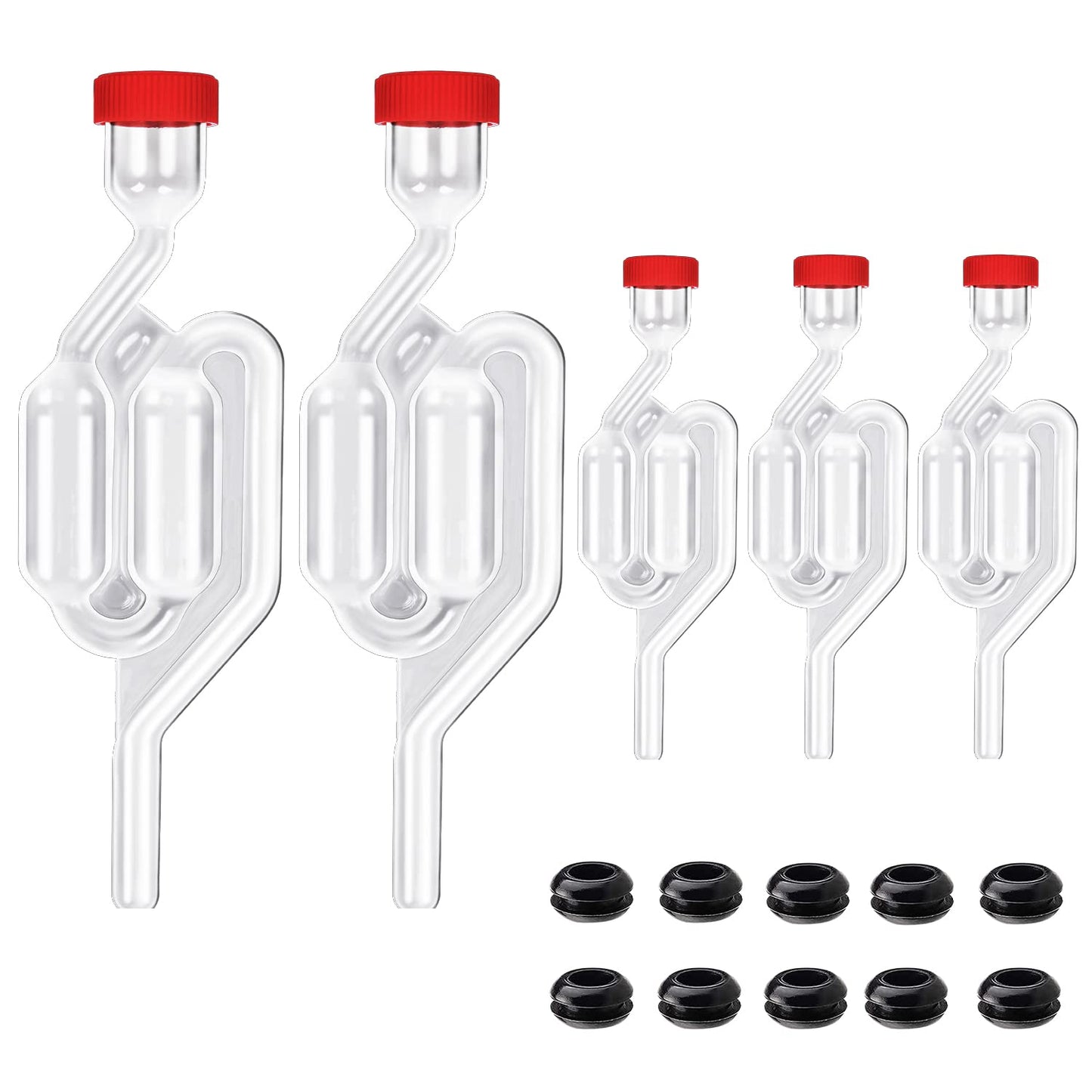 Zazolyne 5Pack Fermentation Airlock,Twin Bubble Fermenting Improved High Transparency S Shape with 10pcs Grommets Drilled 3/8’’ Hole