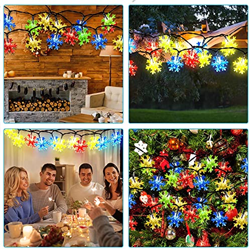 Honoson 40 LED Snowflake String Lights Battery Operated Multicolor 20ft
