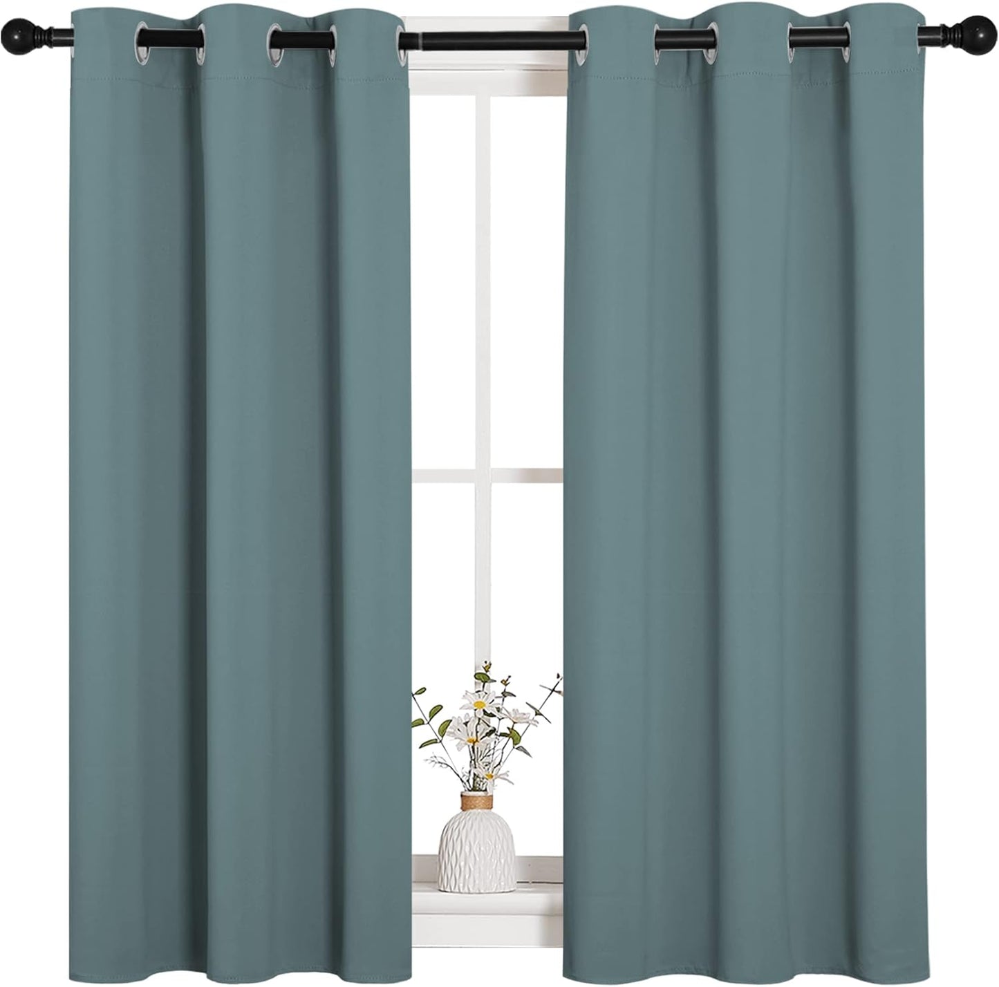 NICETOWN Blackout Curtains - Noise Reducing & Thermal Insulated Drape Panels for Small Windows | Greyish Blue, 2 Panels (W34 x L45-Inch)