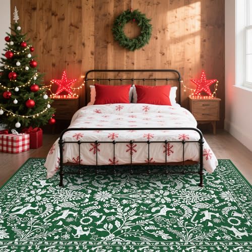 Kids Christmas Rug 5x7 Washable Non-Slip Floor Mat for Bedroom & Playroom