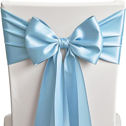 50 Satin Chair Sashes by Baby Blue | Elegant Wedding & Party Decor - 7x108 Inches Ribbons