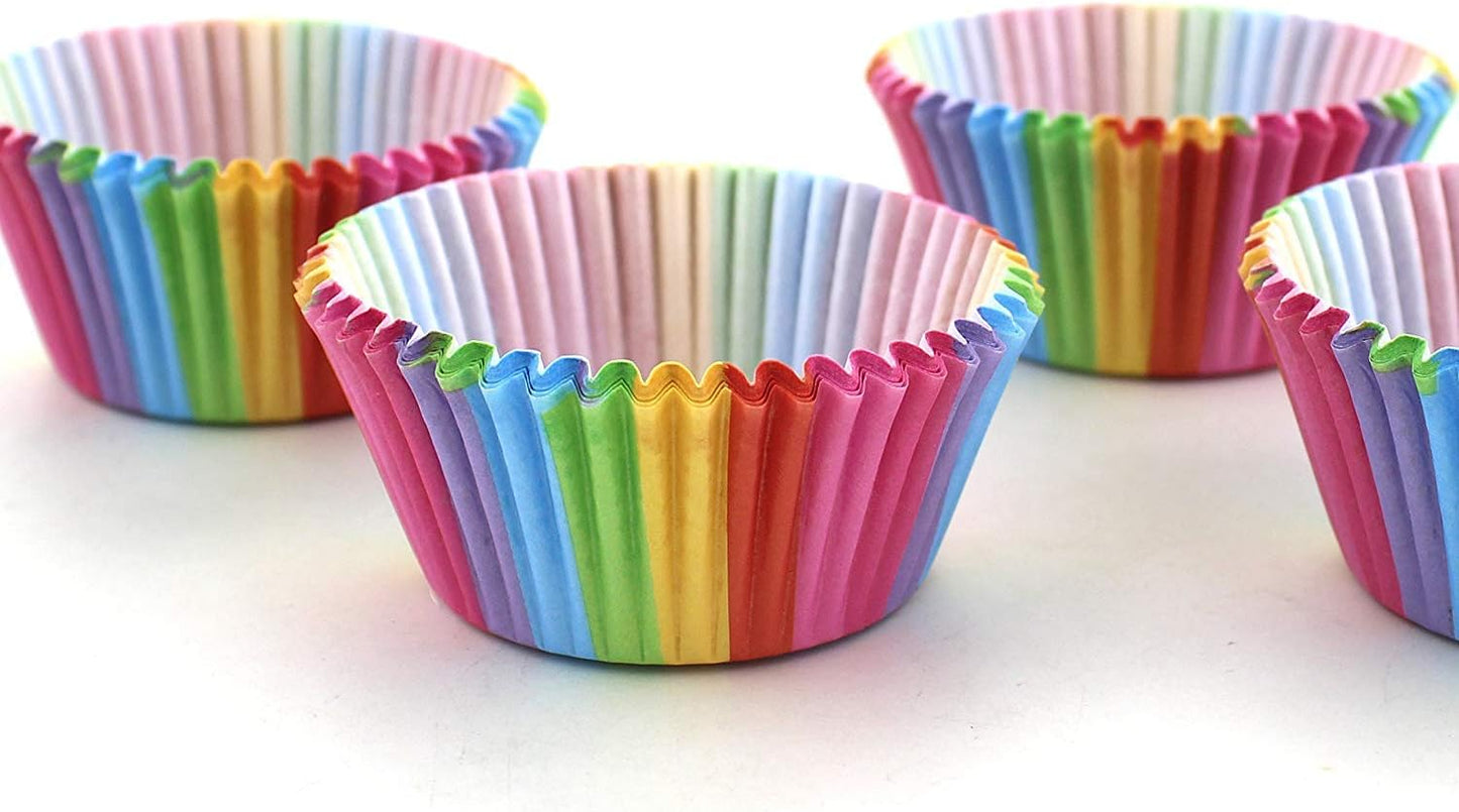 Rainbow Baking Cups by Cupcake Cases - 100 Pcs Paper Cup Set for Weddings & Birthdays