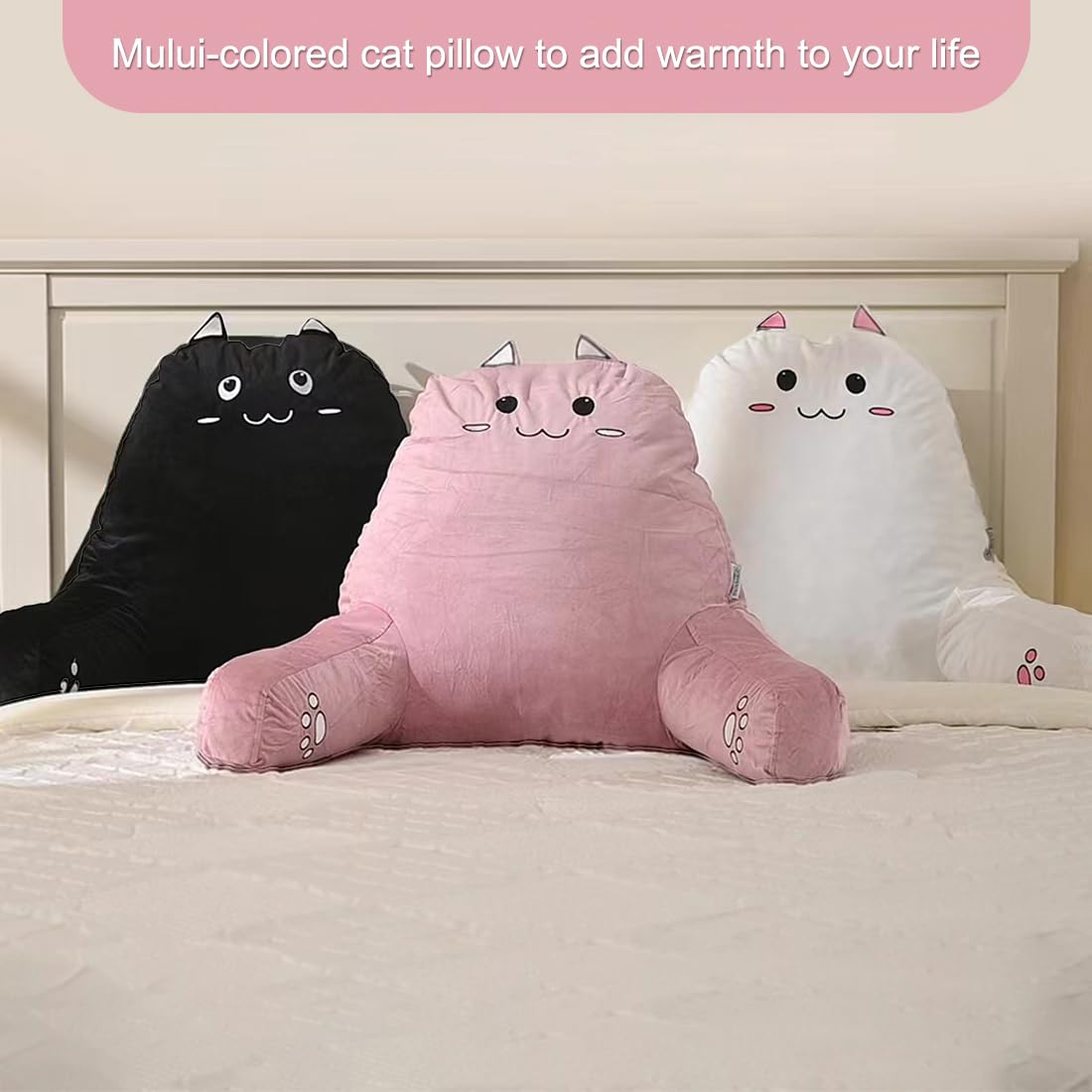 SUNSIDE Kitty Reading Pillow,Detachable Back with Arms for Sitting Up Bed