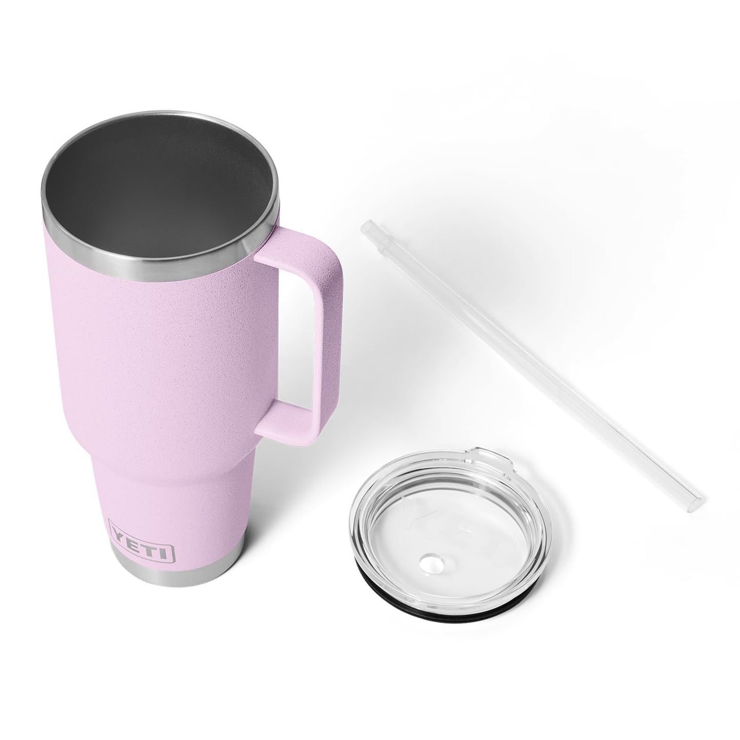 YETI Rambler 42 oz Tumbler with Handle and Straw Lid, Travel Mug Water Tumbler, Vacuum Insulated Cup with Handle, Stainless Steel, Cherry Blossom - Textured