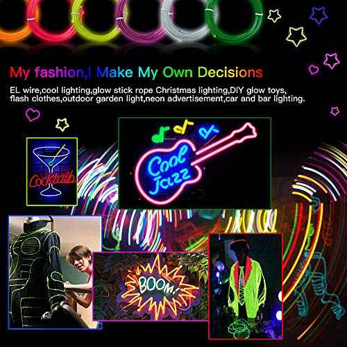 lychee EL Wire Neon Glowing Strobing Electroluminescent Light El Wire w/Battery Pack for Parties, Halloween Decoration (White, 9ft)