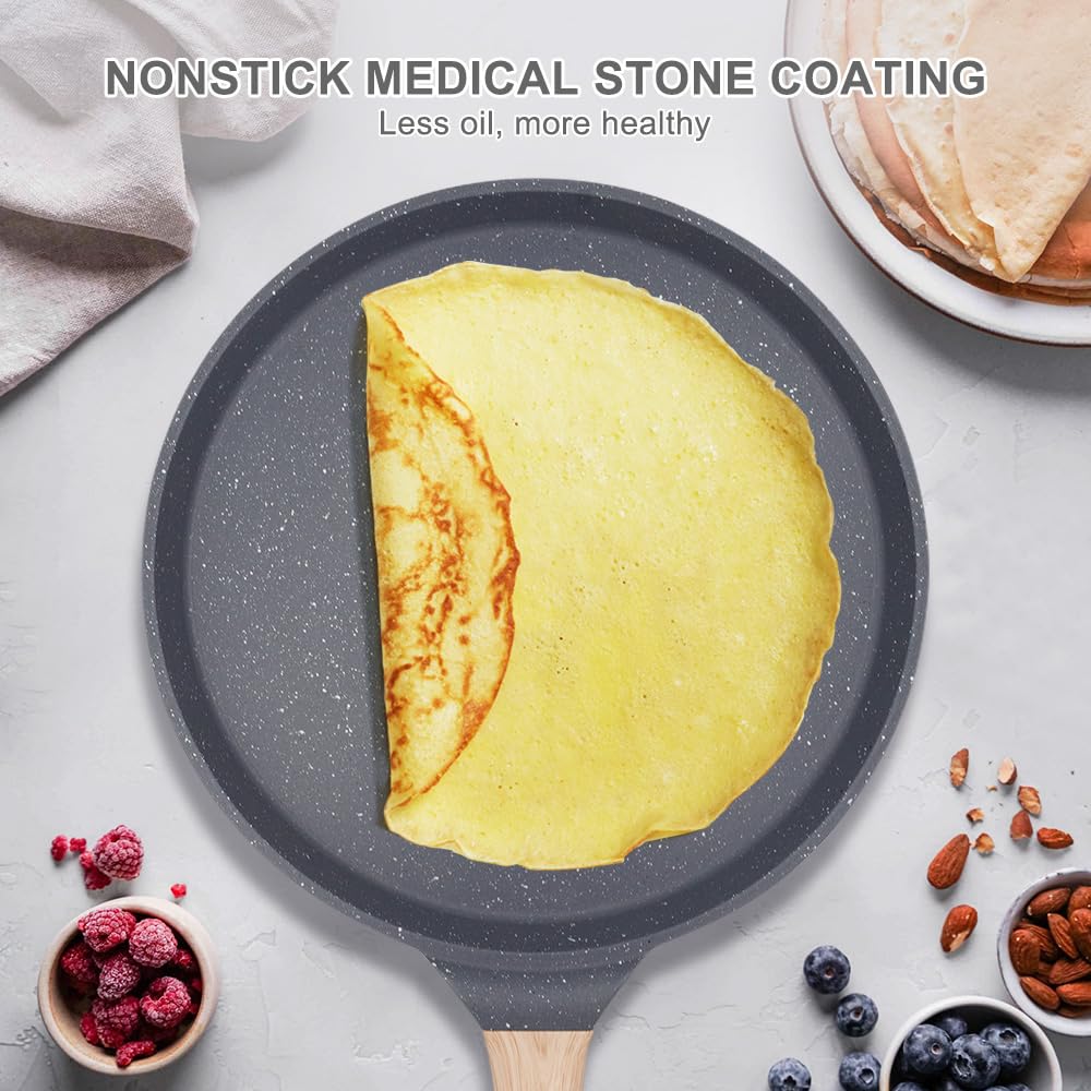 Bobikuke 8 inch Crepe Pan, Nonstick Pan for Crepes Omelette Tortillas Crispy Pancake, Dosa Tawa Tortilla Pan, Griddle Pancake Pan for Roti Indian - Black