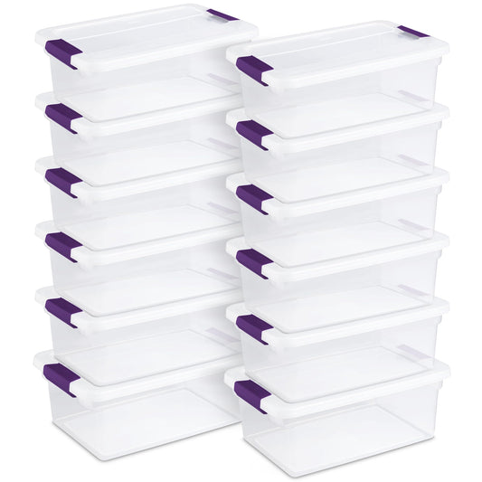 Sterilite 12-Pack ClearView Latch Box, Stackable Organizer Bins with Lids, 15 Quart - Clear Plastic Organization Containers for Closet, Bedroom, Shelving Units and Home or Office Storage