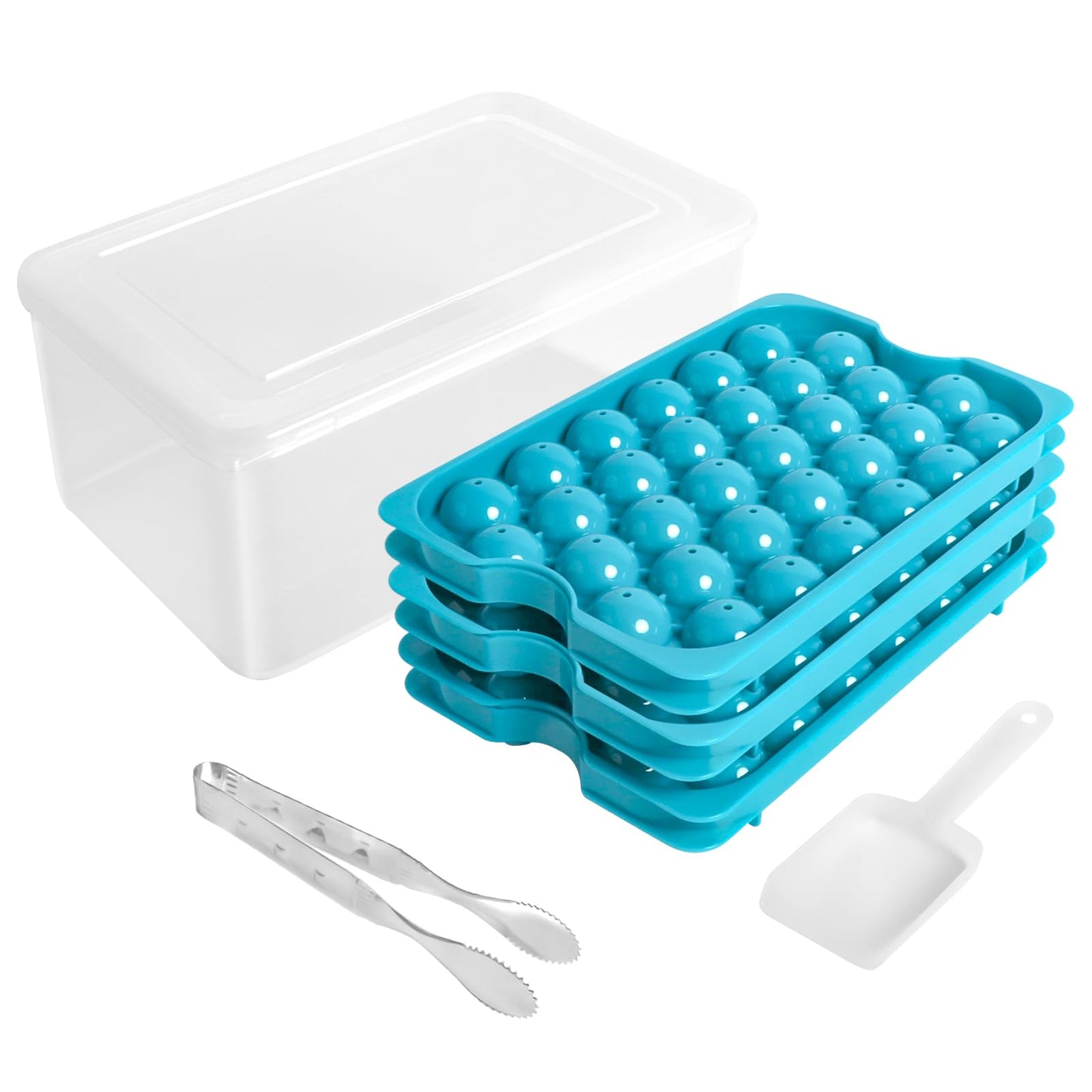 Bangp Ice Cube Tray with Lid and Bin,3 Pack Round Ice Trays for Freezer with Lid,96PCS 0.8" Ice Balls for Chilling Drinks Coffee Juice,Ice Cube Trays for Freezer with Ice Container,Ice Scoop & Tongs