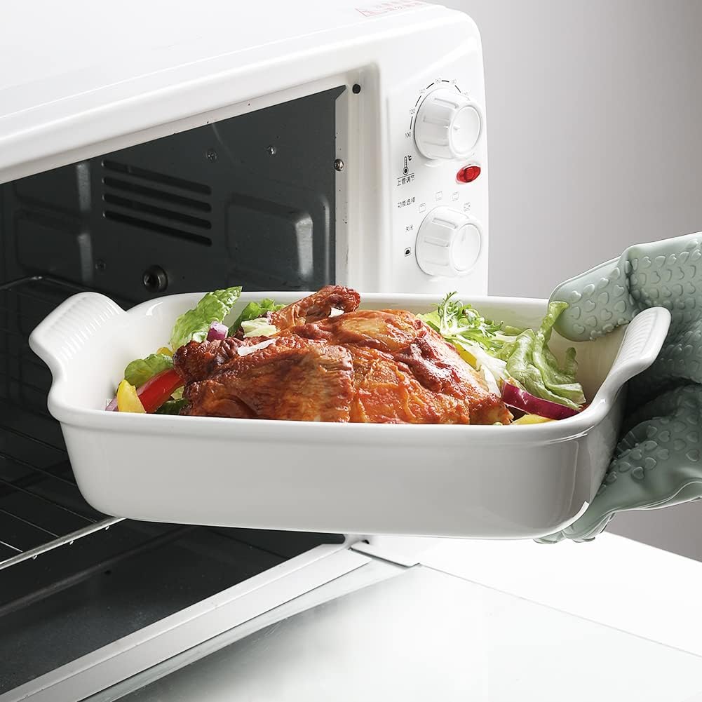 Sweejar Baking Pans Set - Durable Ceramic 9x13 Baking Dish with Handle | 3-Piece Casserole Bakeware Set (White)
