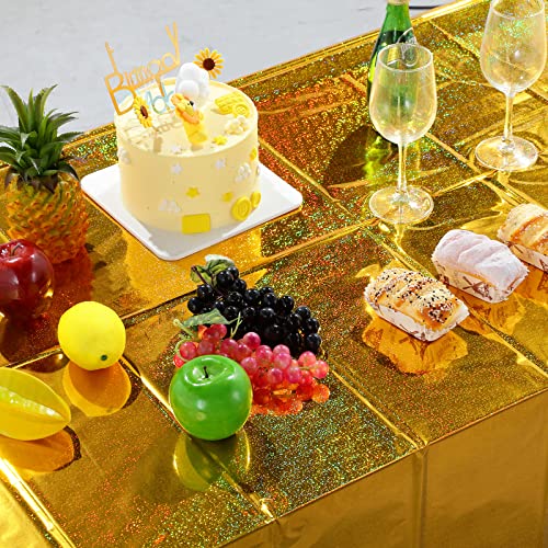 FunnyPars Gold Iridescent Plastic Tablecloth 54x108 Inches - Rectangular Party Decor