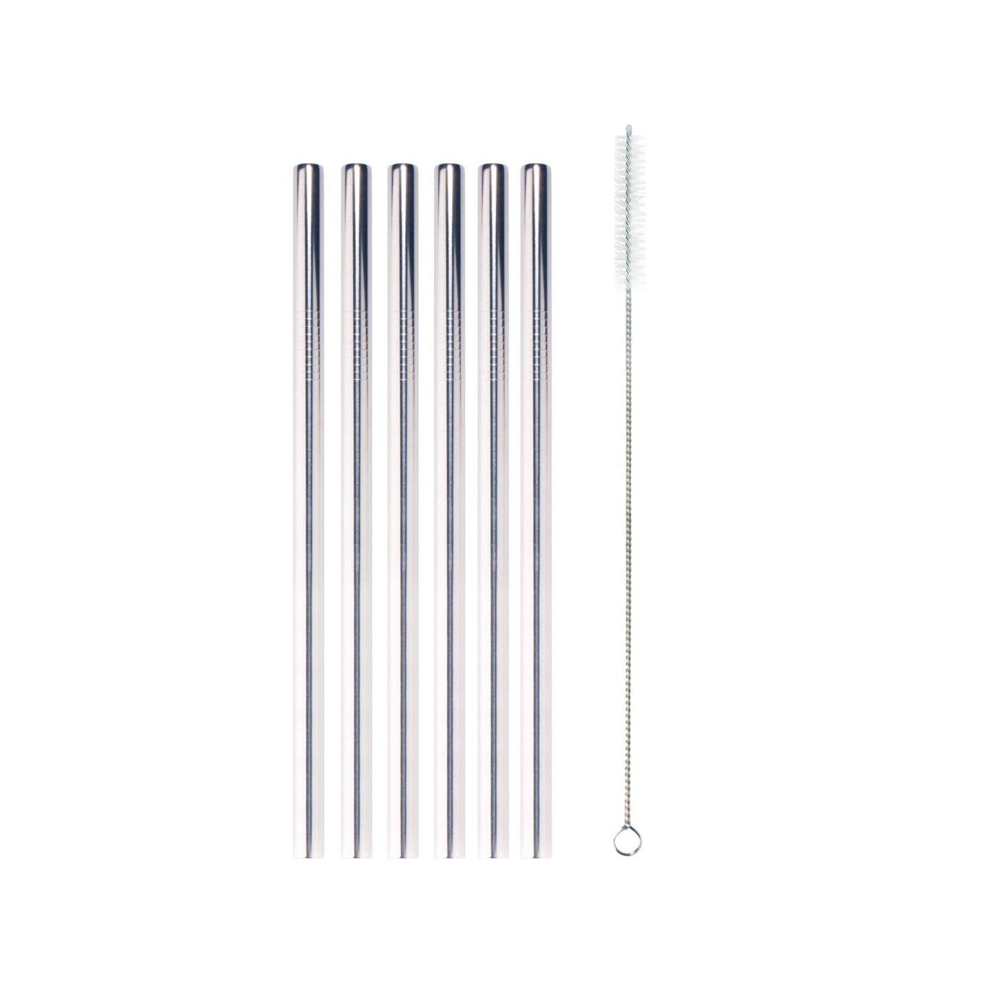 BambooMN Reusable Stainless Steel Metal Drinking Straws - 8.5" Thick Straight Straws w/ 1x Cleaning Brush - 6 Pack