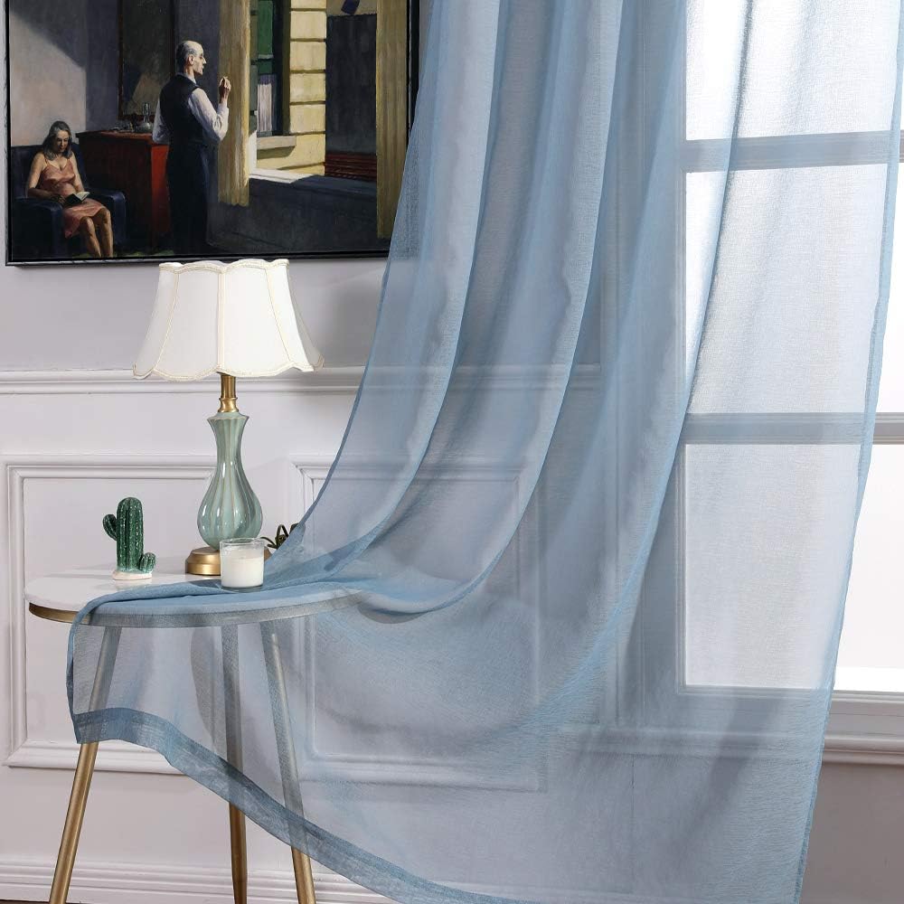 MIULEE Dusty Blue Semi-Sheer Window Curtains - Elegant Grommet Top Drapes, 84 Inch Length, 54x84 Inch Size