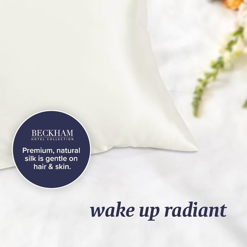 Beckham Hotel Collection Silk Pillowcase - 100% Mulberry Silk for Hair & Skin, 22 Momme, Queen Size, Ivory