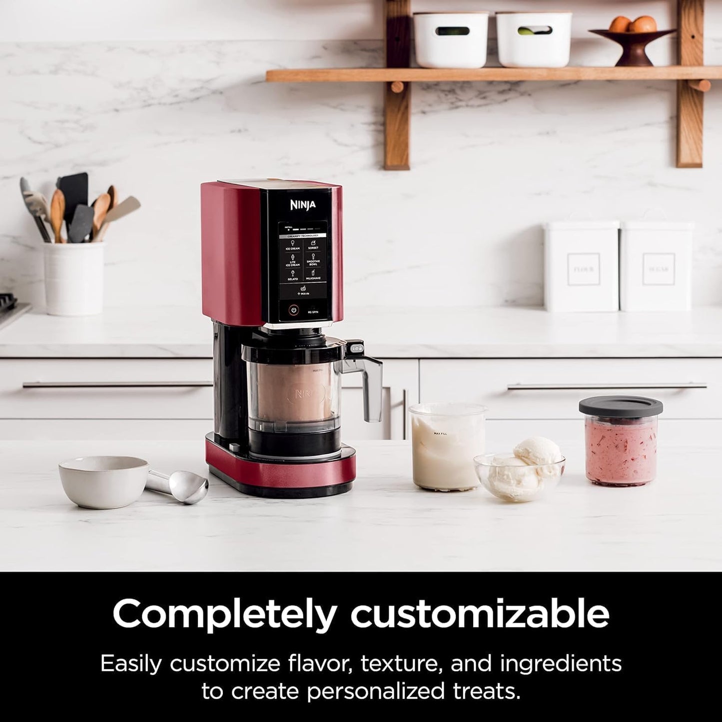 Ninja NC301 CREAMi Ice Cream Maker - 7 One-Touch Programs for Gelato, Milkshake & Sorbet - Red