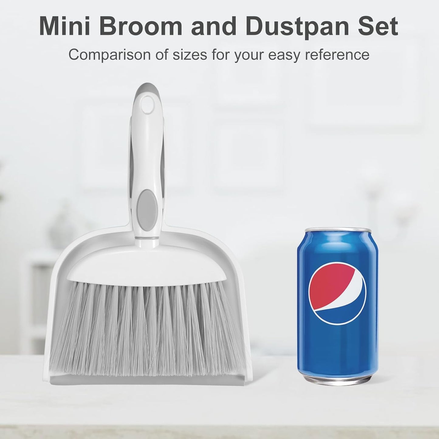 NACENA Mini Dust Pan and Brush Set - Compact Cleaning Tool for Home, Drawers, and Sofas | White & Gray