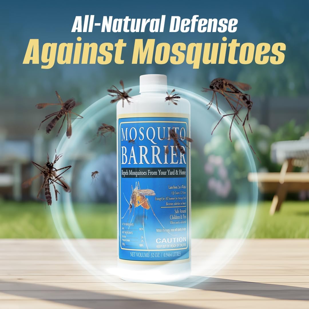 Mosquito Barrier | Liquid Garlic Mosquito Repellent Concentrate - 32 fl oz for Effective Outdoor Protection