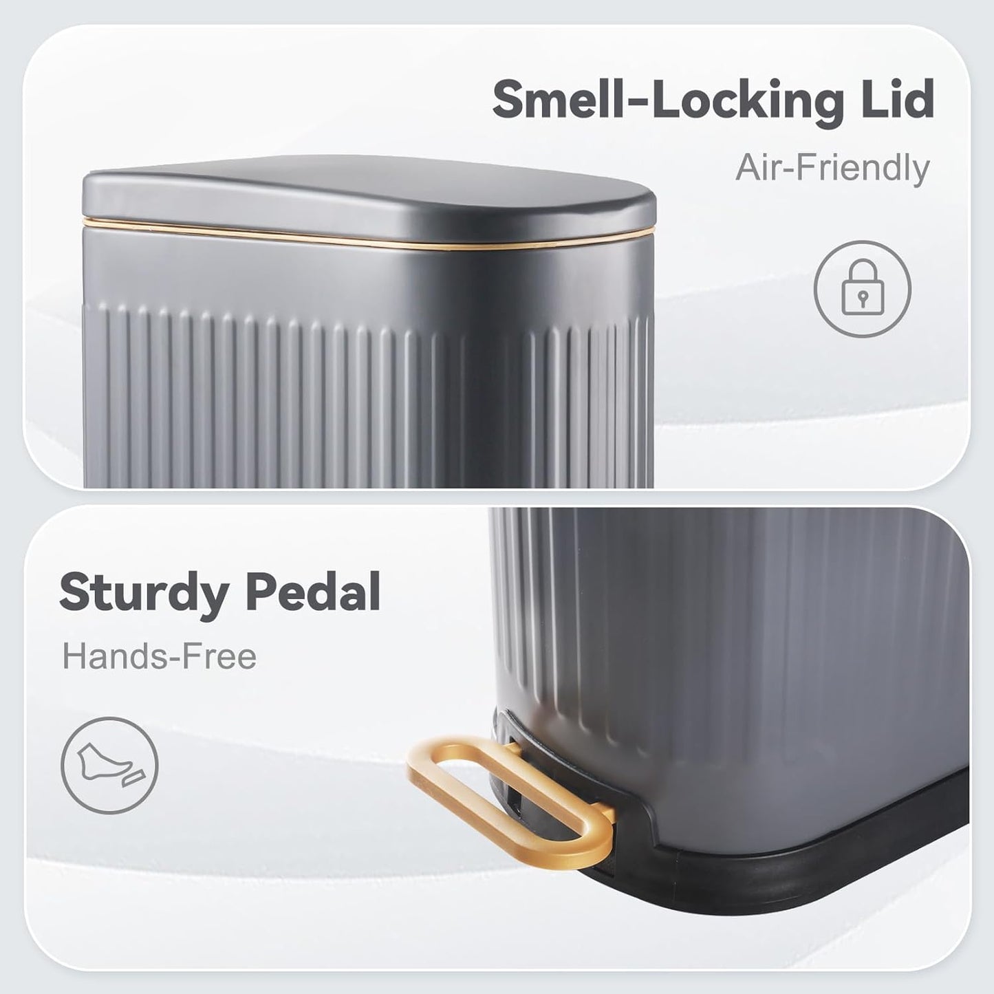 SYNCVIBE Slim Bathroom Trash Can - Soft Close Lid & Removable Inner Bucket | Matt Grey, 3.5 Gallons