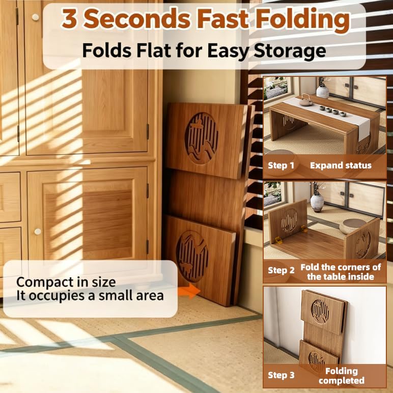 Folding Coffee Table - 80cm Small Japanese Floor Table for Living Room
