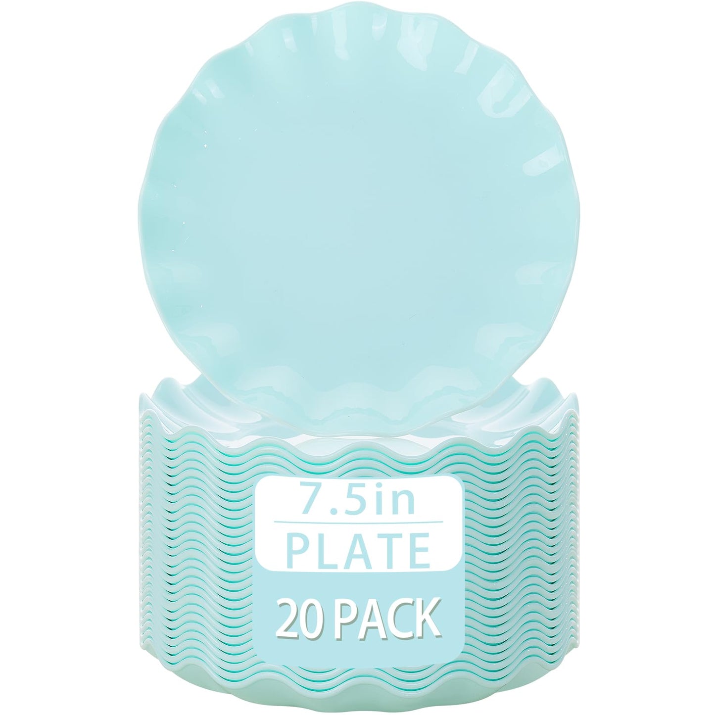 LIYH 20 Pcs 7.5 Inch Ice Blue Plastic Scalloped Plates Reusable - Unbreakable Dessert Plastic Cake Plates Dishwasher Safe Perfect for Party Birthday