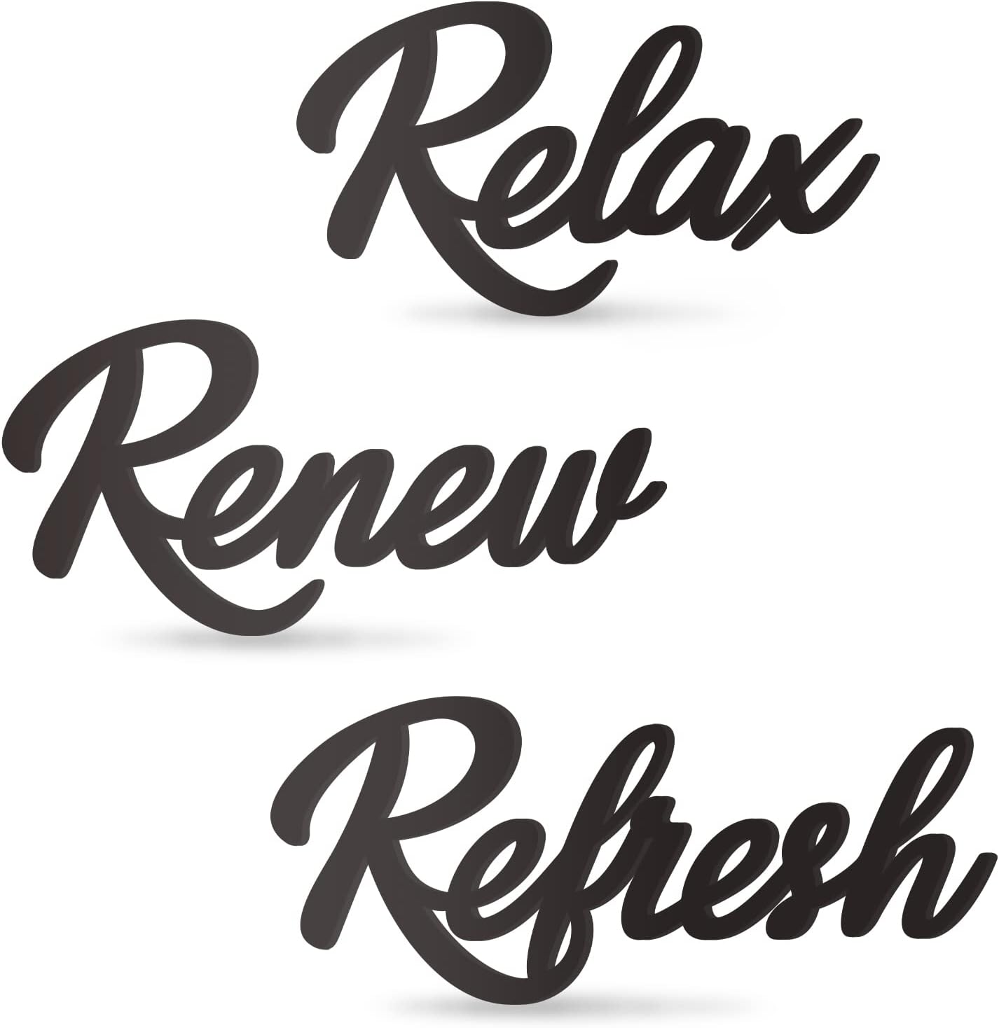 Skiennix Black Wooden Bathroom Decor - 3-Piece Wall Art Set | Relax, Renew, Refresh Design