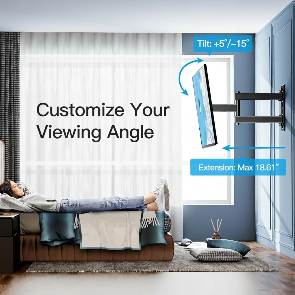 Perlesmith Full Motion TV Wall Mount - Fits 26-60 Inch Flat & Curved OLED TVs Up to 77lbs | Swivel, Tilt & Extend